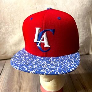 LA Clippers Red Flat Brim Hat Mitchell & Ness NBA Adjustable SnapBack Embroider